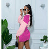 Split color-block long sleeve short skirt set stretch two-piece