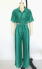 Tree Pattern Pleated Fabric Short Sleeved Shirt Wide Leg Pants Set