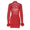 Fur Long Sleeve Backless Dress