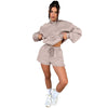 Solid Color Long Sleeved Shorts Hoodie Two-piece Set