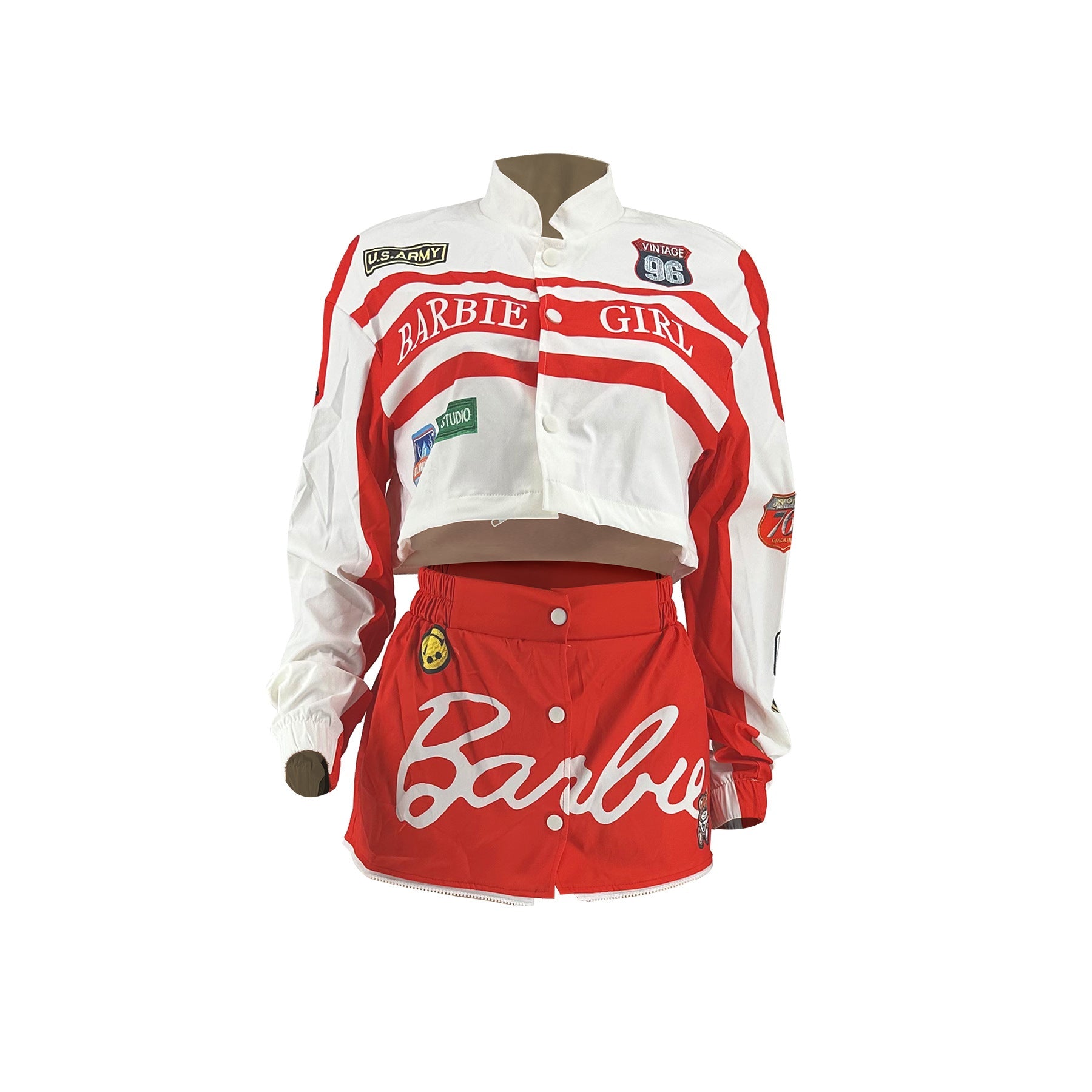 Motorcycle style detachable jacket short skirt 2PC set