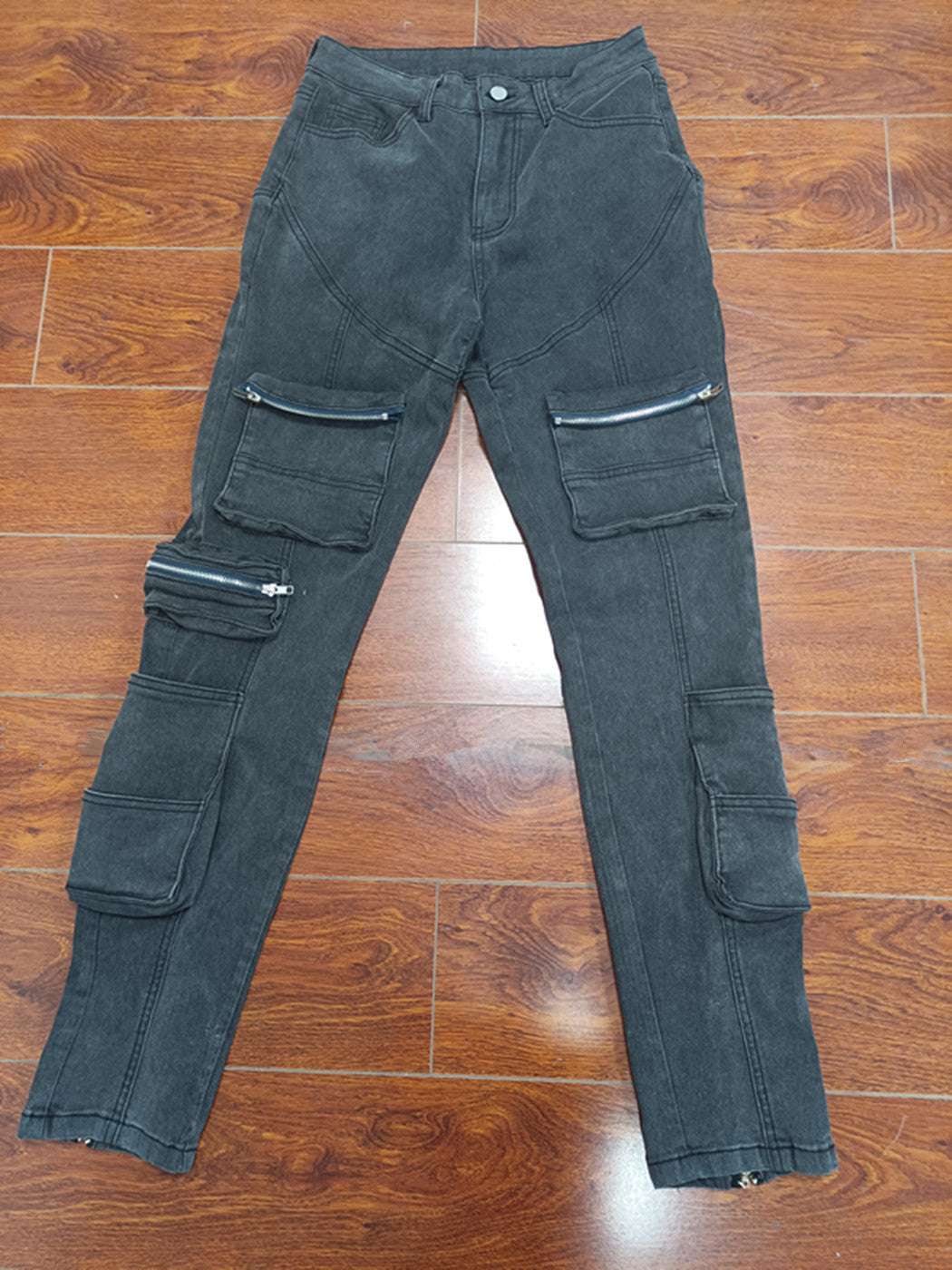Multi Pocket Zipper Elastic Feet Jeans