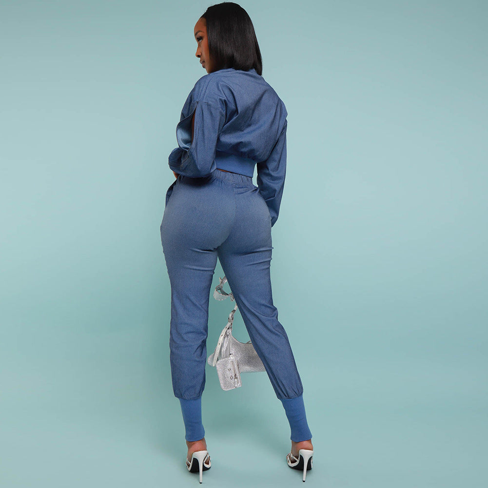 Zipper Panel Denim Thread Set