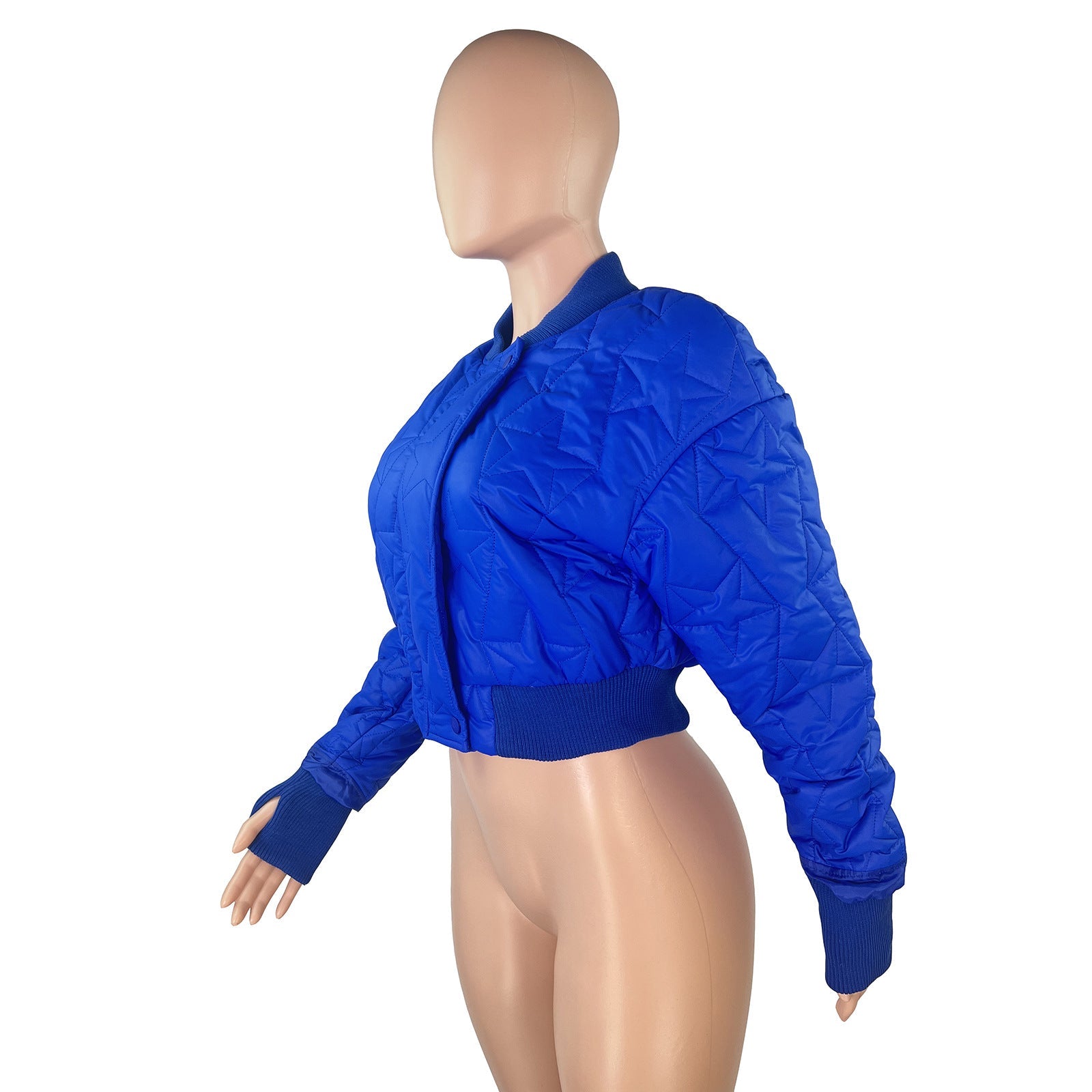 Star embossed thumb button cotton padded warm jacket