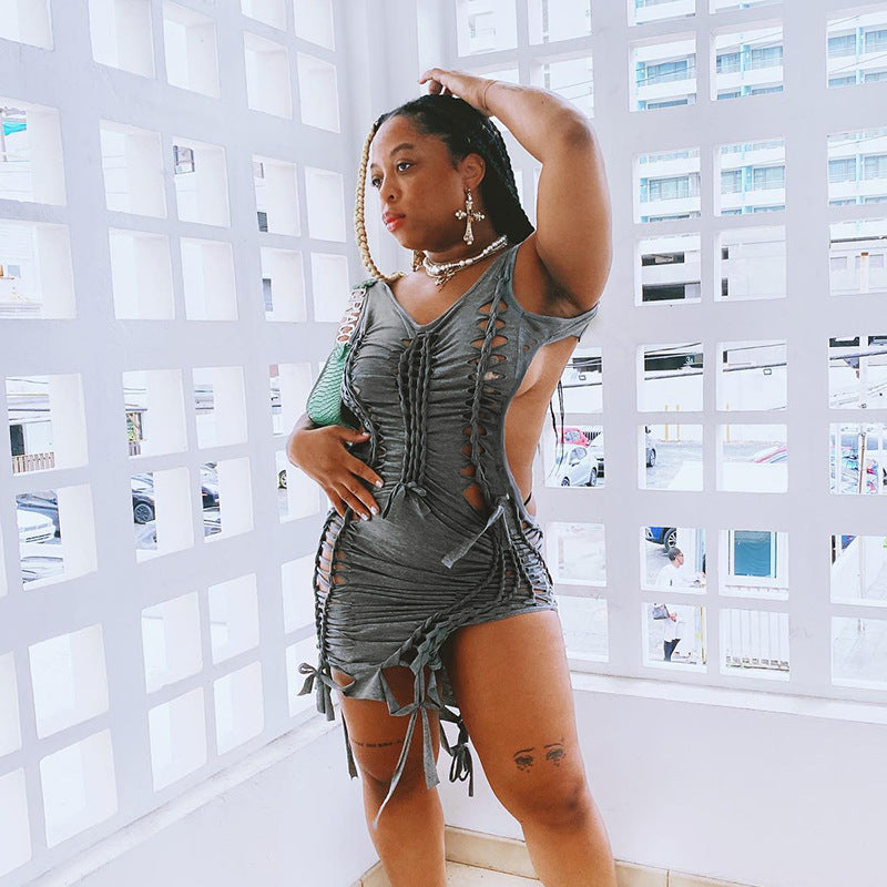 Hollow Sleeveless Suspender Dress