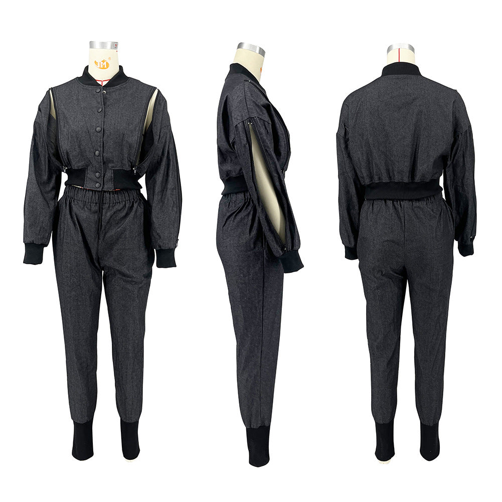 Zipper Panel Denim Thread Set