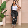 Ripped Diagonal Buckle Stretch Jeans