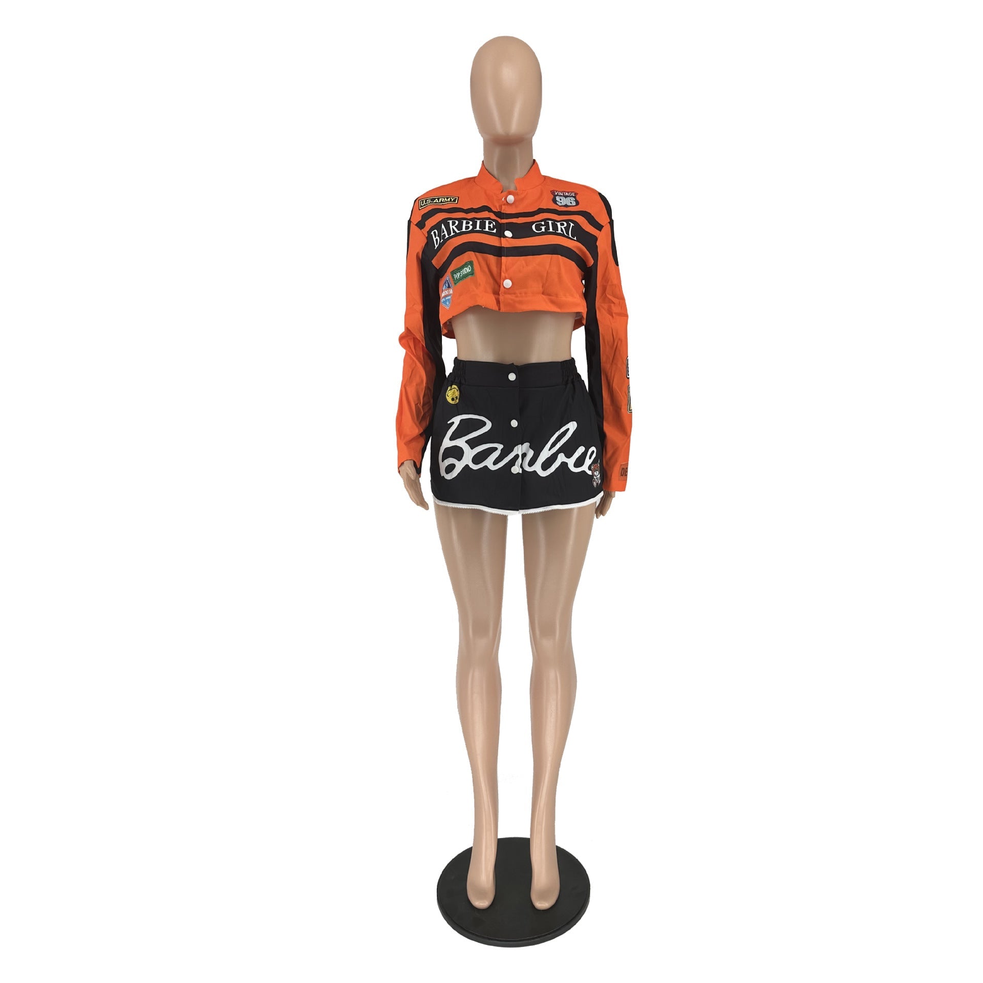 Motorcycle style detachable jacket short skirt 2PC set