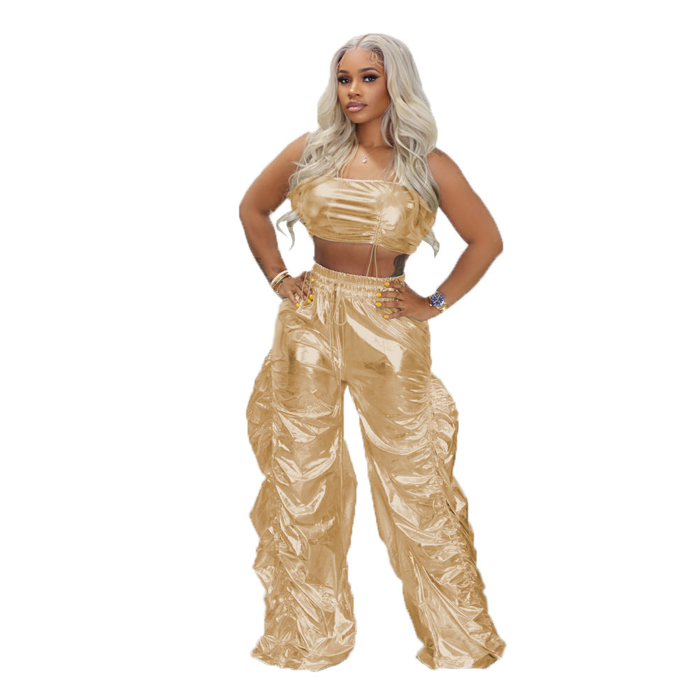 Hot stamping new personality street hip-hop nightclub two-piece set