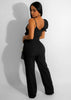 Ruffled Shoulder Sleeveless Waist-deep V Loose Solid Romsuit