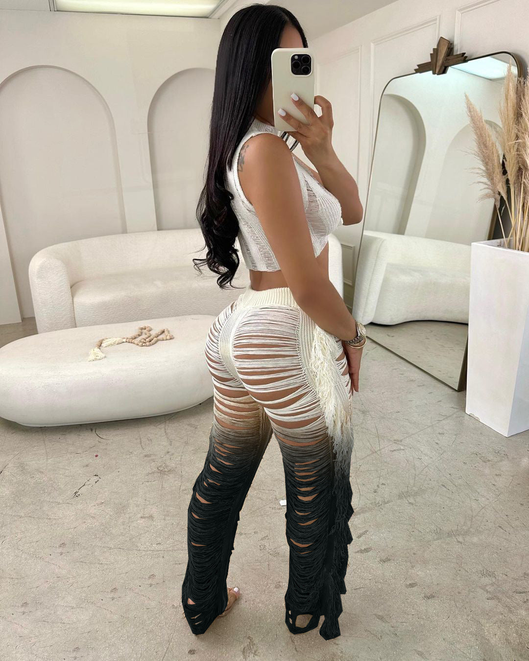Fringed Hole Vest Trousers Set