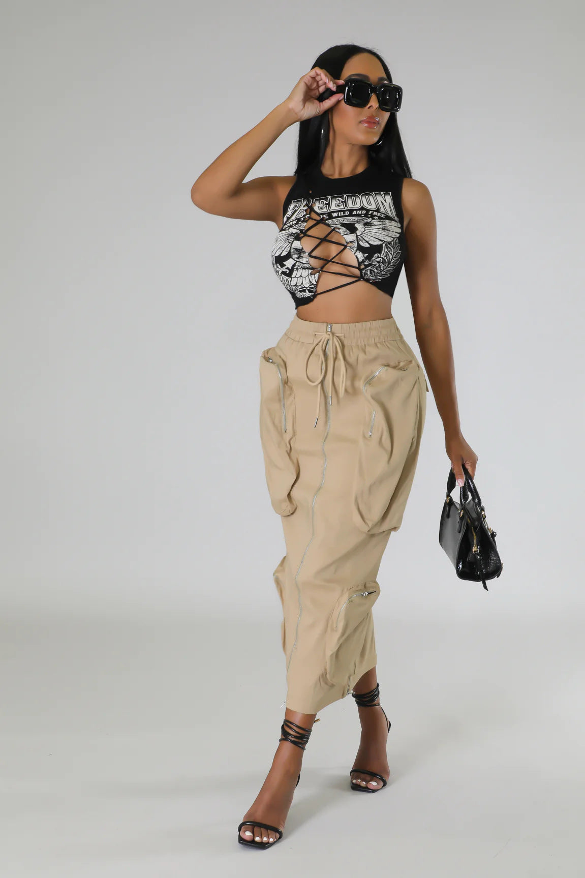 Pocket Workwear Large Lace Up Skirt