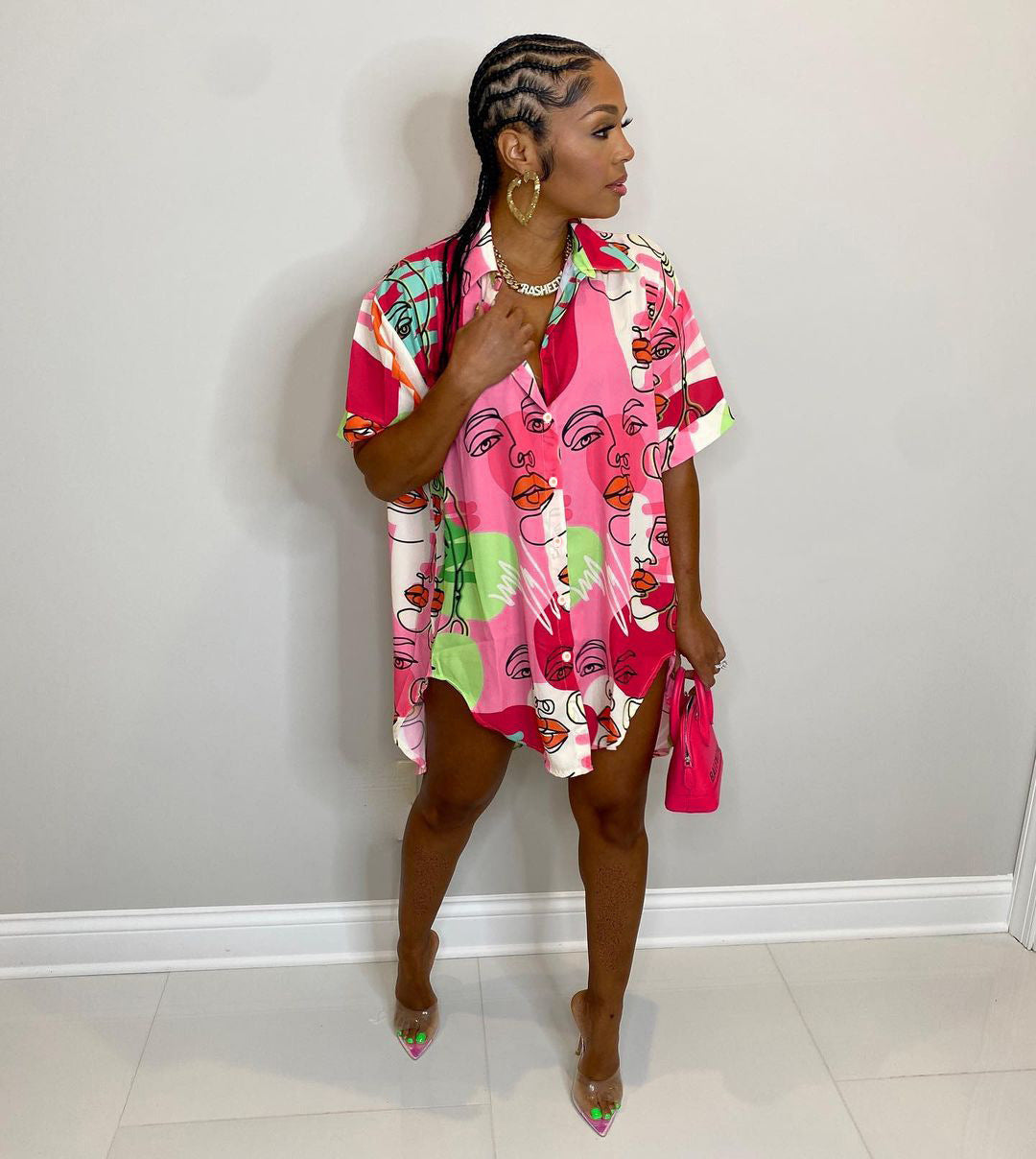 Face Abstract Shirt Dress