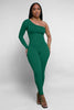 Pit Striped Oblique Shoulder Slim Fit Solid Color Jumpsuit