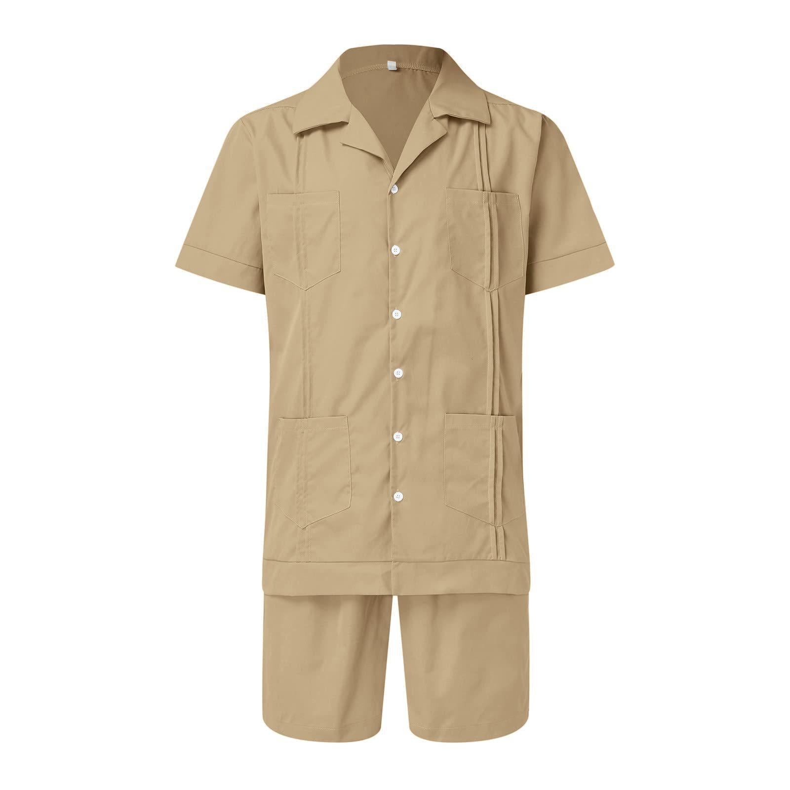 Linen Loose Short Sleeve Shorts Men's 2 PC Suit