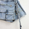 Irregular Multi-Pocket Workwear A- line Denim Skirt