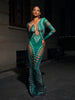 Ripped Skinny Sheath Dress Rhinestone Printed Dress