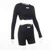 Long Sleeve Printed Top High Waist Shorts Two Piece Set