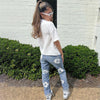 Printed high waisted casual straight jeans