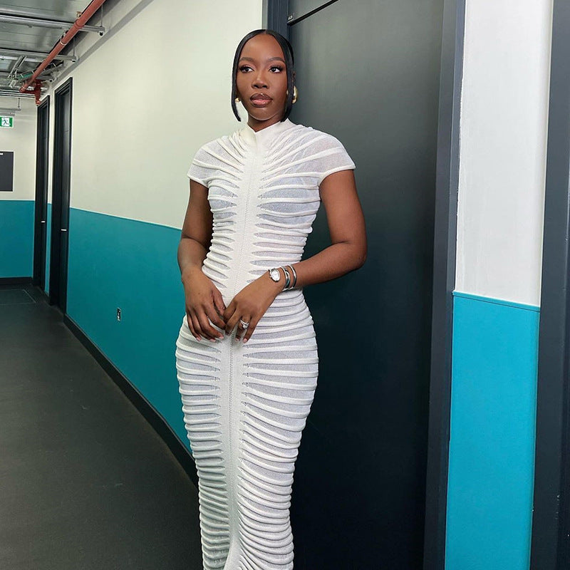 Knitted High Neck High Waist Slim Fit Long Dress