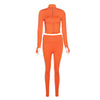 Stand Collar Zippered Long Sleeve Top High Waist Tight Trousers Set