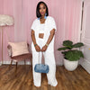 Tree Pattern Pleated Fabric Short Sleeved Shirt Wide Leg Pants Set