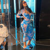 Stand Collar Printed Long Sleeve Ruffle Hip Dress