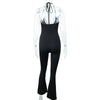 Patchwork Low-cut Halterneck Sleeveless High-rise Jumpsuit