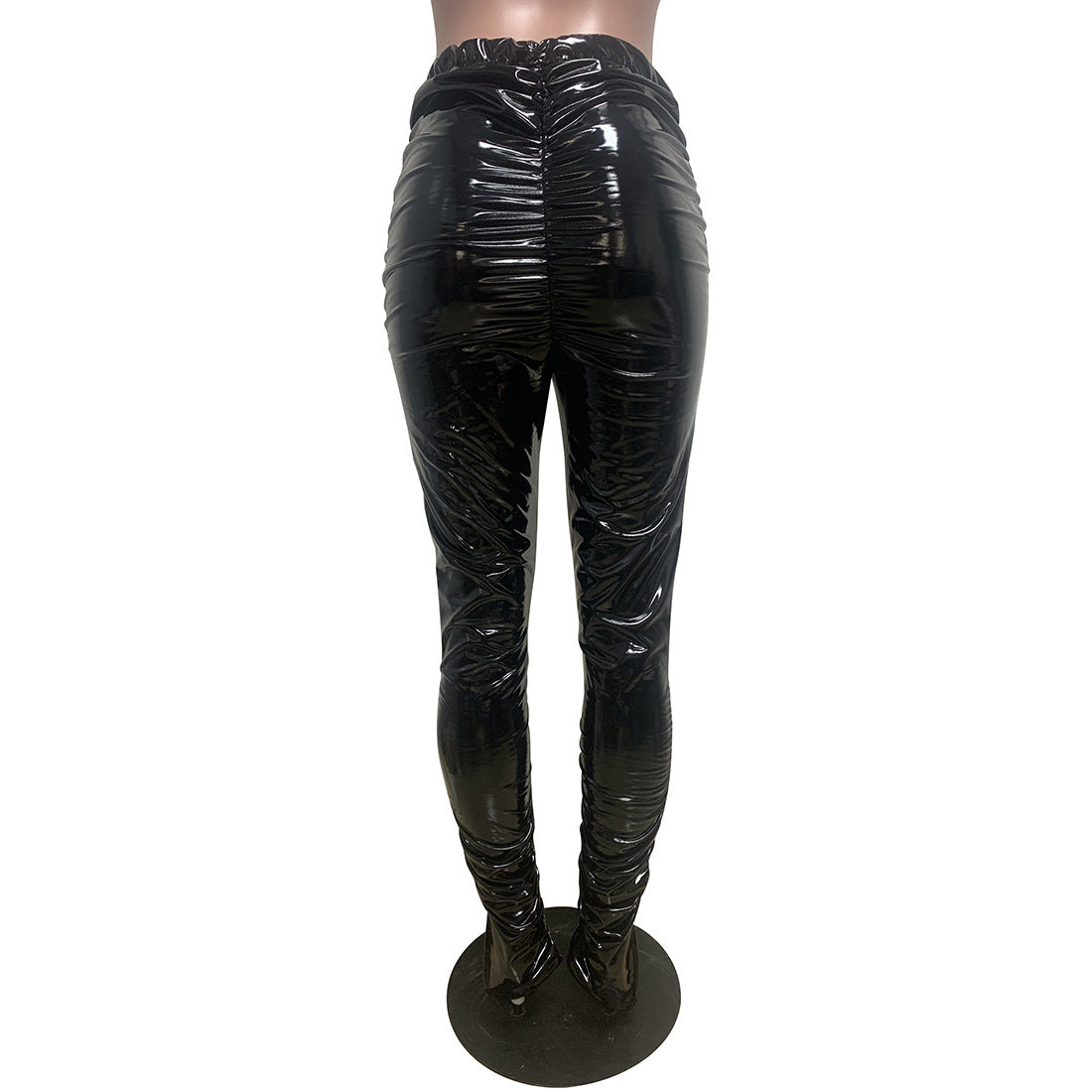 Crimp Slit Fleece-Lined PU Leather Pile Pants
