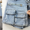 Irregular Multi-Pocket Workwear A- line Denim Skirt