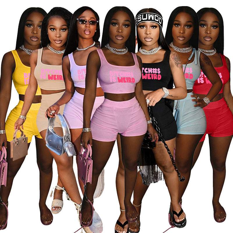 Letter Printed Top & Shorts  Set
