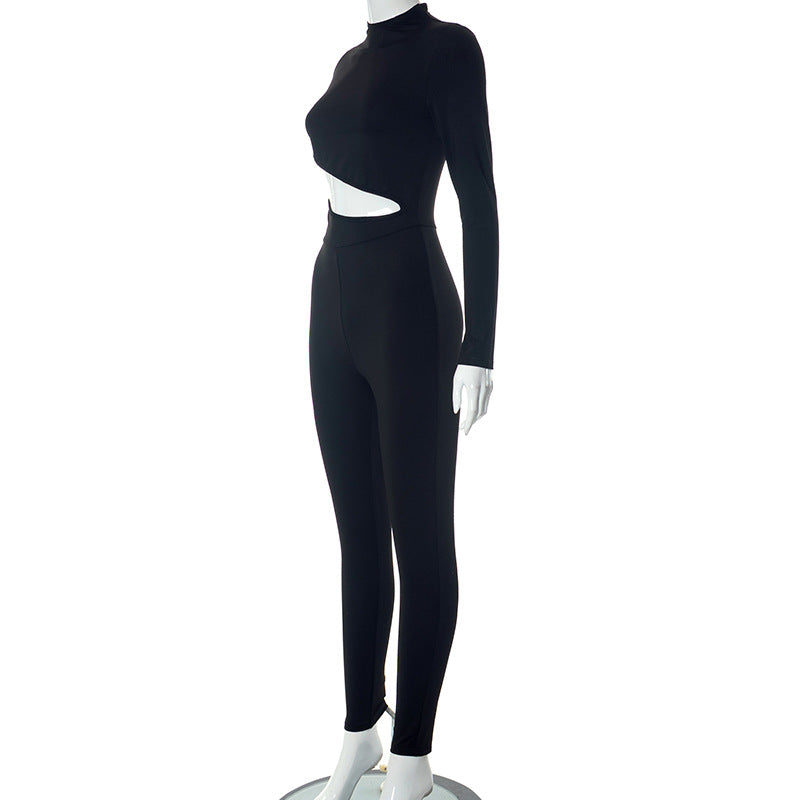 Tight solid color irregular umbilical jumpsuit pants