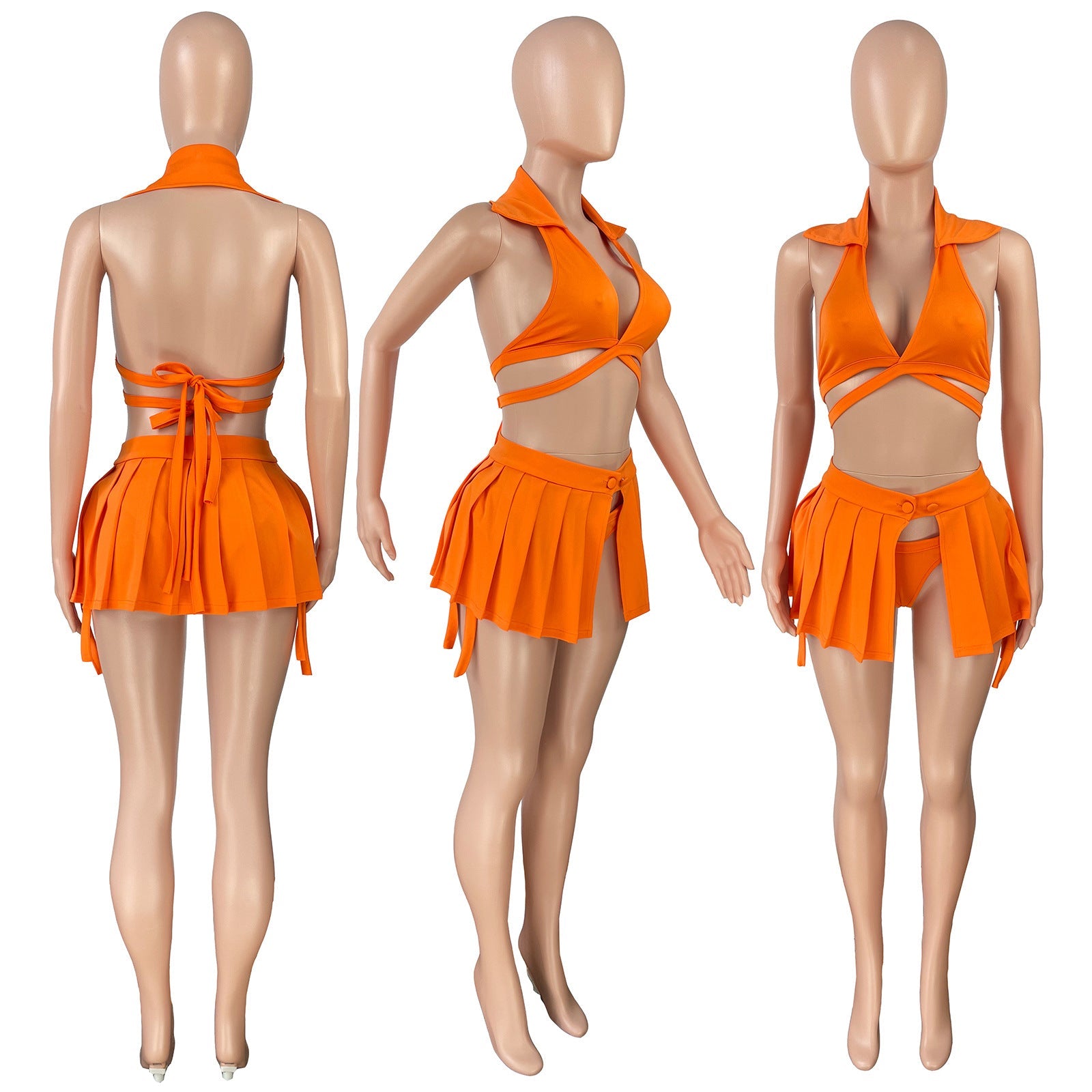Bikini Pleated Sports Swimsuit 3pc Set