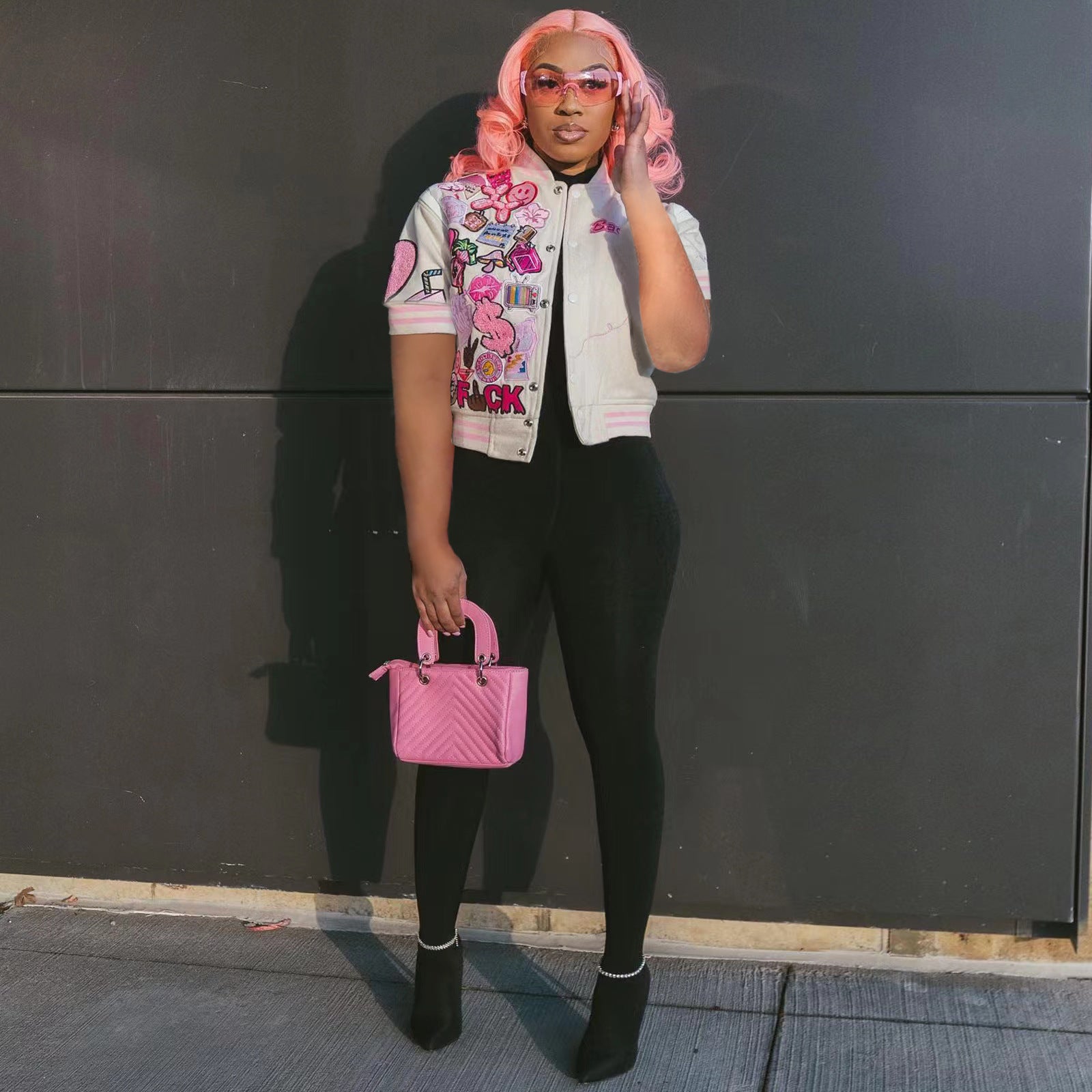 Printed Short-Sleeved Baseball Jacket
