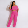 Pleated Ruffled Shoulder Wide-leg Trouser Set