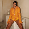 Single-Breasted Design Striped Wool Knitting Two-Piece Set