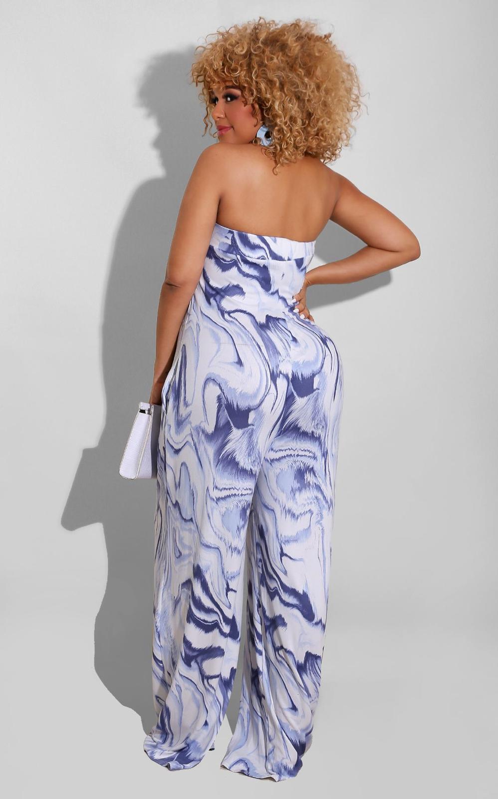 Bandeau Marble-print One-piece Wide-leg Trousers Loose Fit