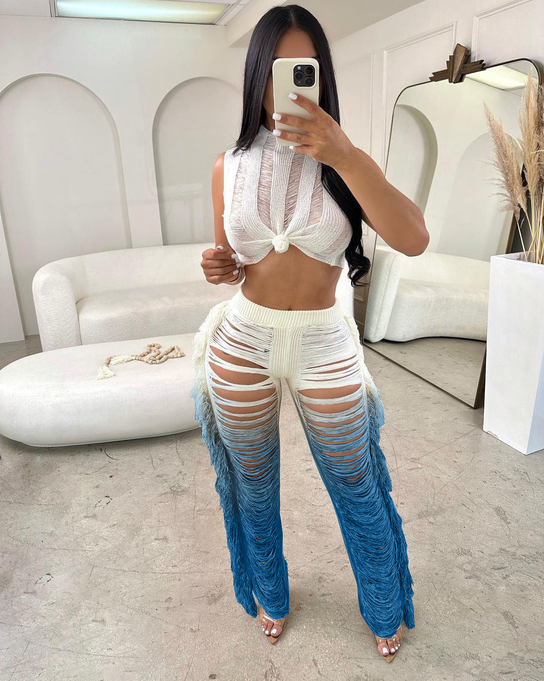 Fringed Hole Vest Trousers Set