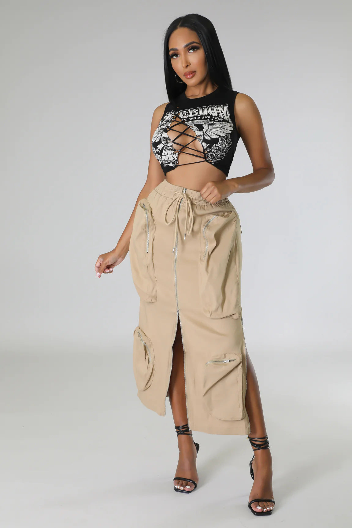 Pocket Workwear Large Lace Up Skirt