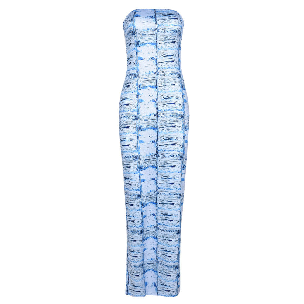 Slim Fit Backless Printed Tube Top Dress