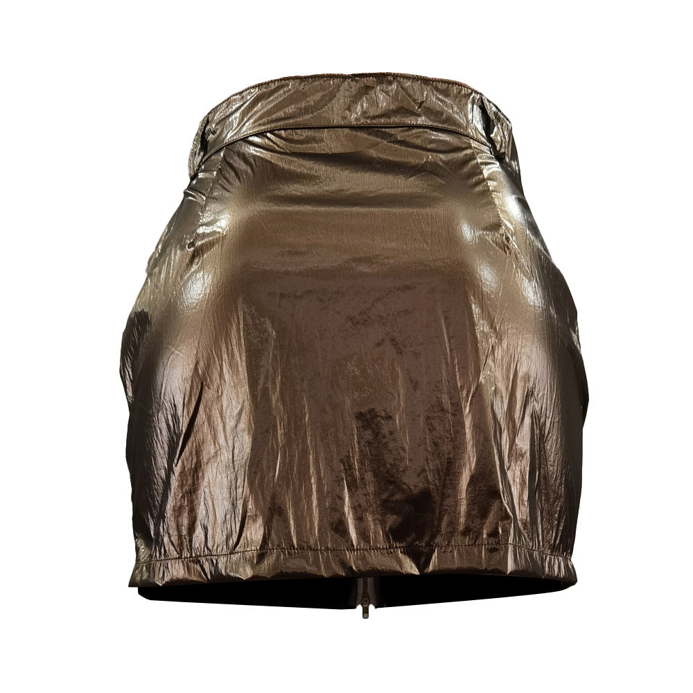 Solid Color Large Pocket Zipper Skirt Short Skirt