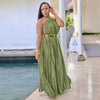 Sleeveless Off Shoulder Simulated Silk Pleated Large Swing Dress