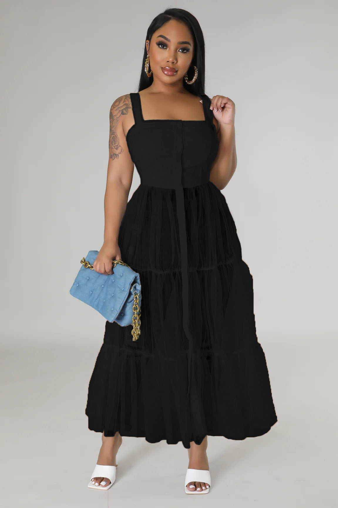 Straps Tulle Stitching Large Swing Dress