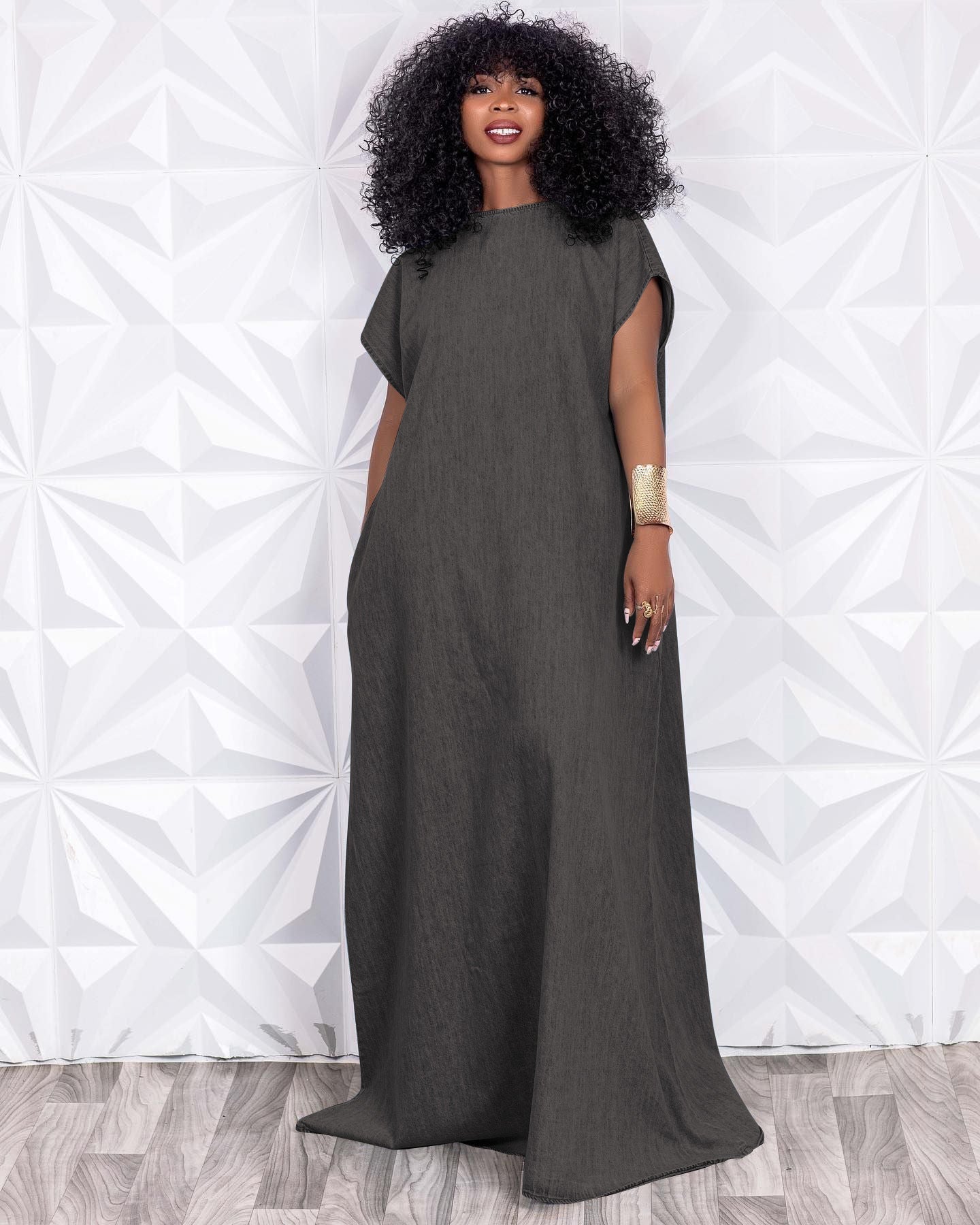 Denim Loose Deep V Open Back Dress