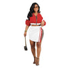 Split color-block long sleeve short skirt set stretch two-piece