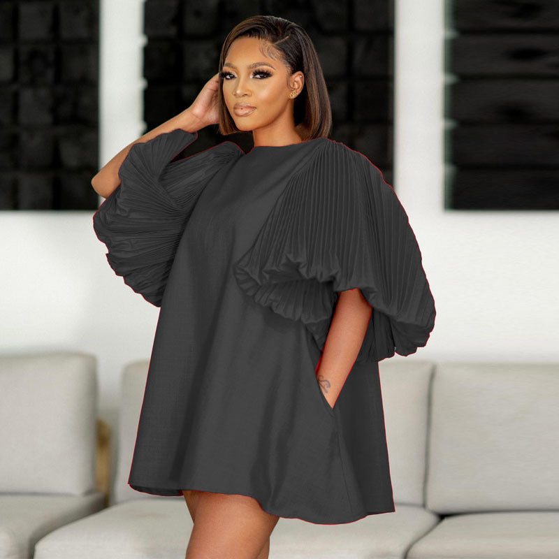 Pleated Lantern Sleeve Doll Dress