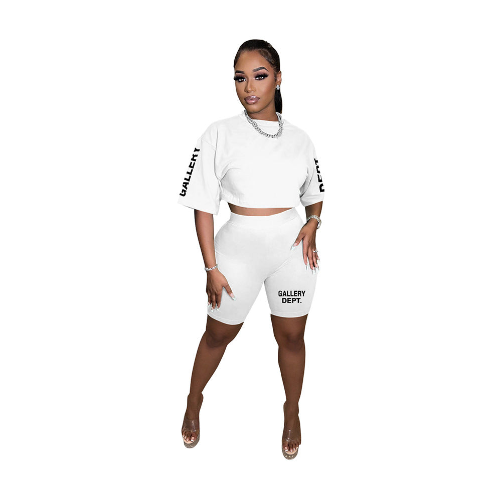 Letter Printed Short-Sleeve Shorts Set