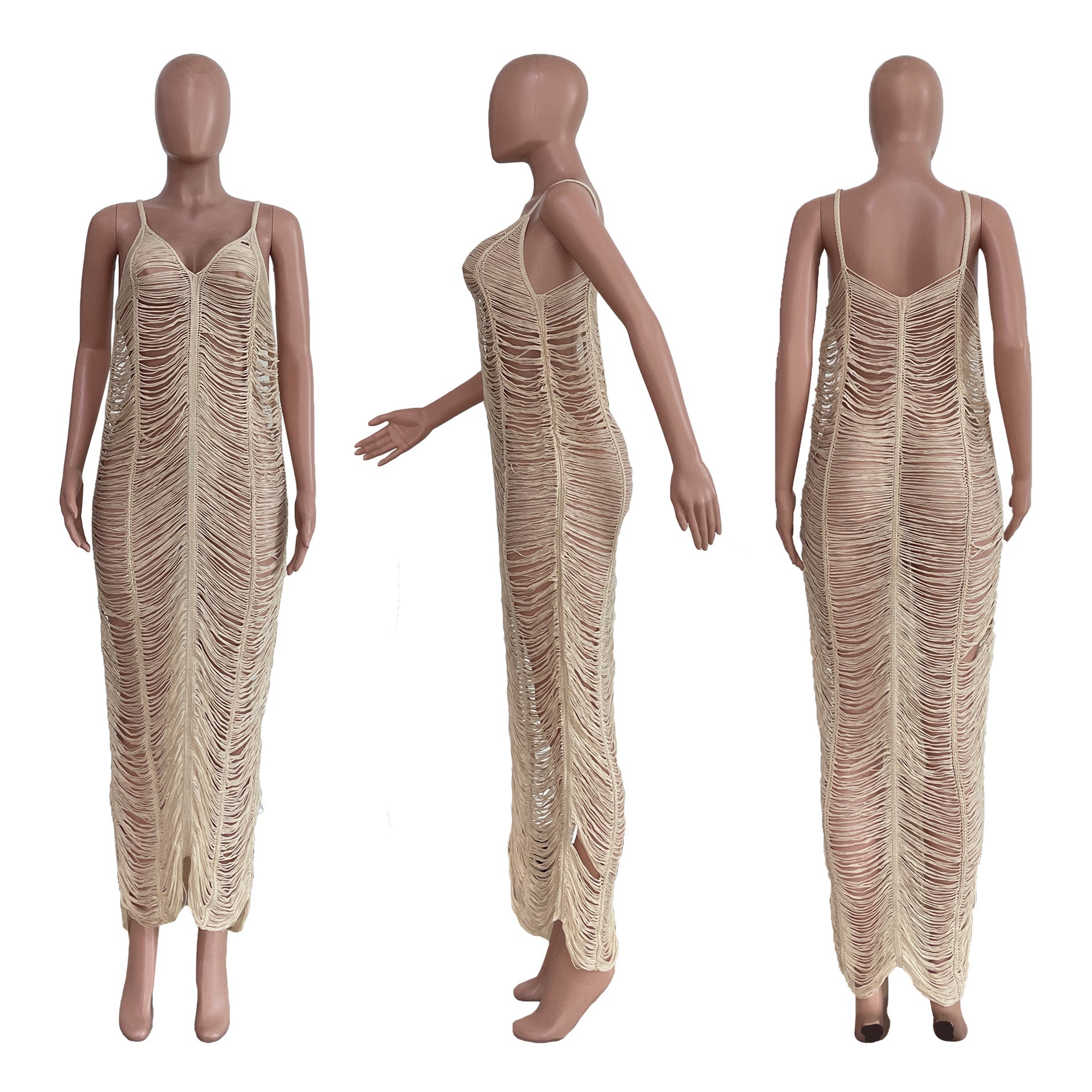 Strap Style Knitted Sleeveless Hollow Out V-neck Dress