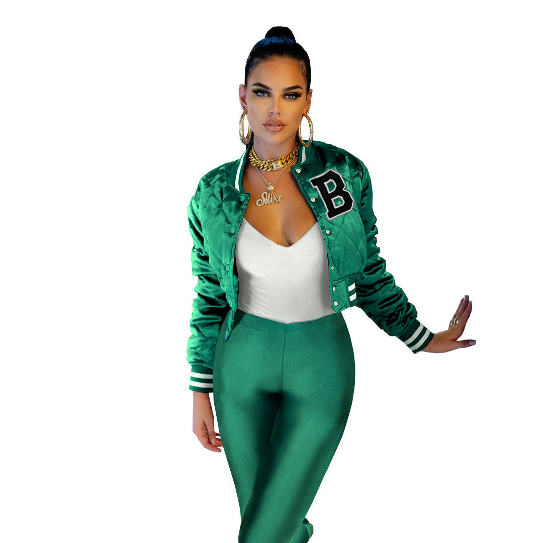 Letter pocket reflective diamond padded baseball coat