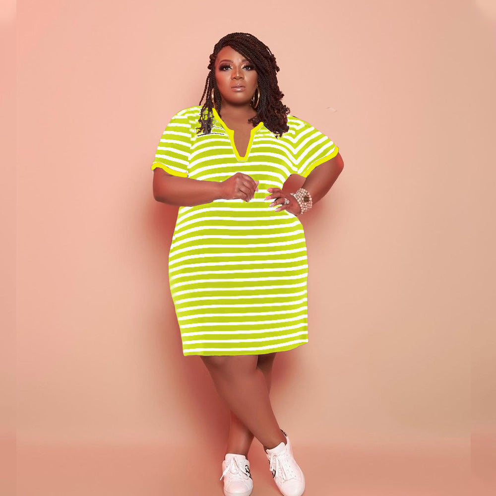 V-neck Striped Loose Dress
